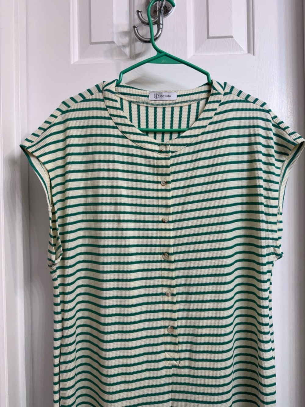 CICY BELL Women’s Sleeveless Green Stripe Wide-Leg Jumpsuit, New Size XL - Picture 4 of 16